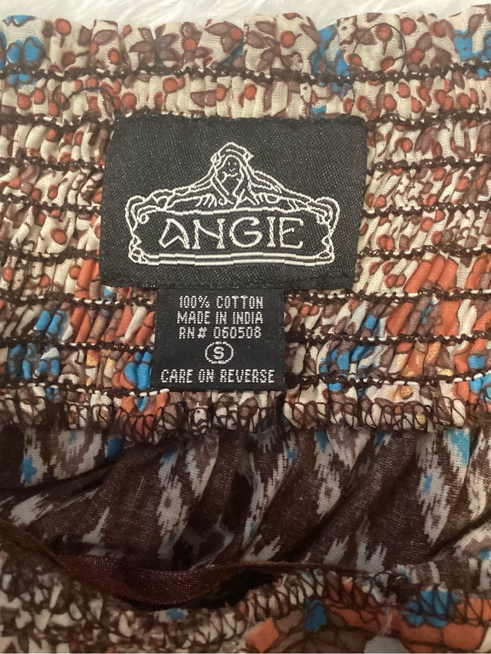 NWOT ANGIE Brown Floral Halter Boho Top with Blue & Rust Accents - Picture 4 of 4